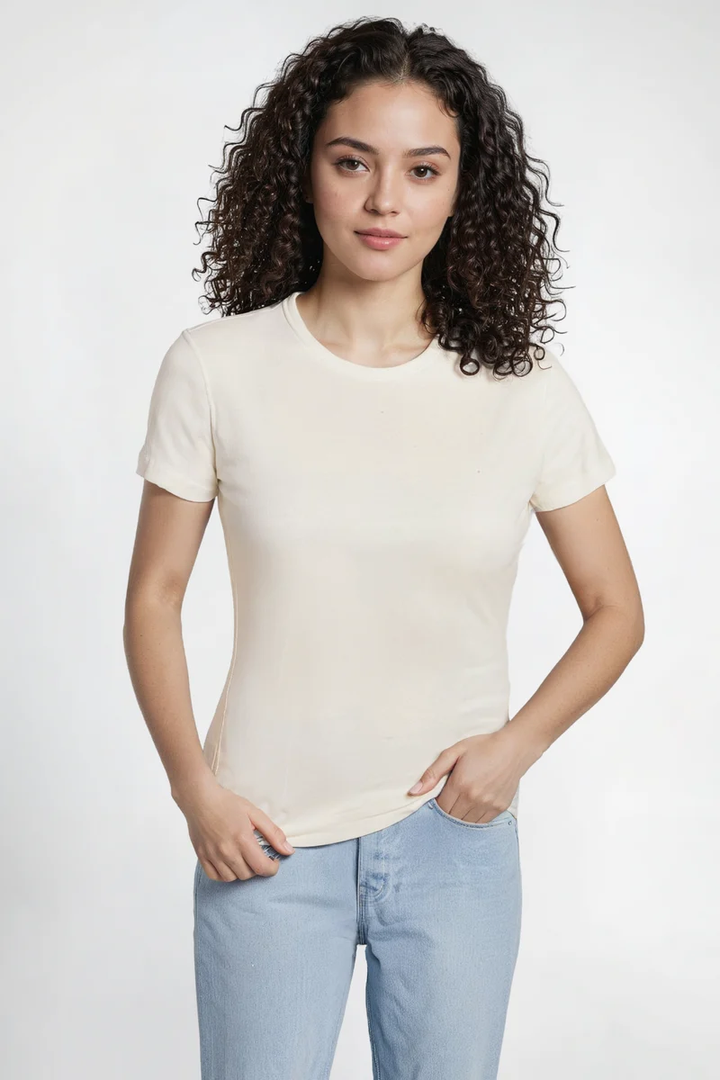 Crew-Neck Short Sleeve Tee | Egret
