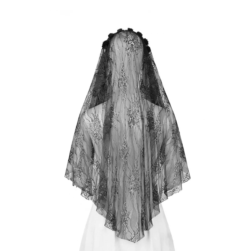 Gothic-Schleier mit Blumenmuster und Quasten für Damen