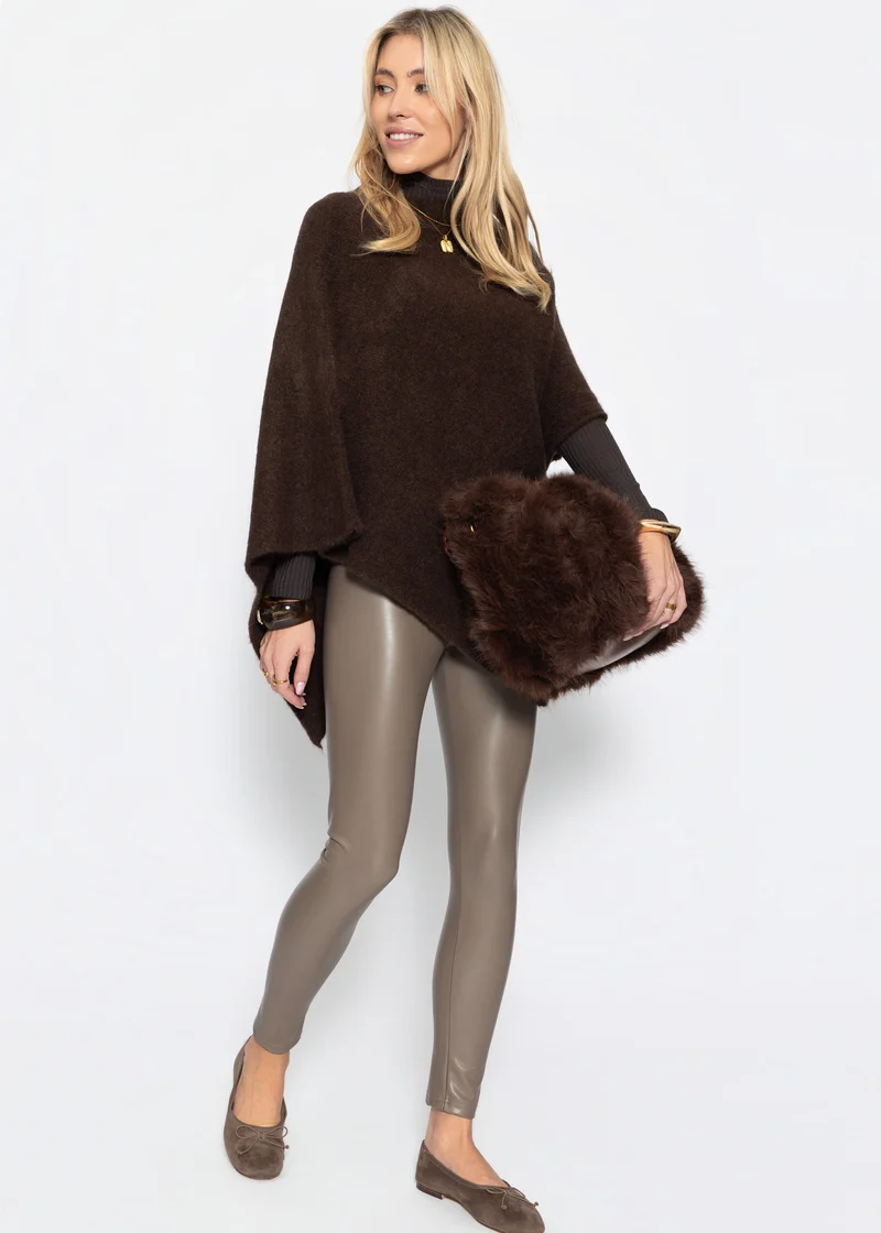 High-Rise Thermo Lederleggings mit breitem Bund - taupe