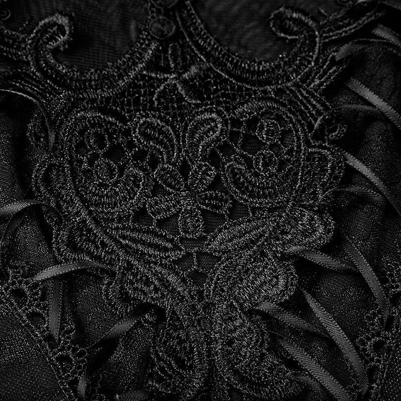 Frauen Gothic Floral Jacquard Mesh Colorblock ärmellose Oberteile