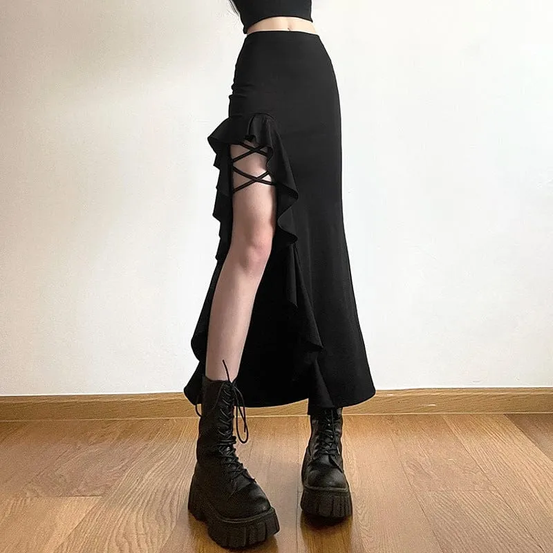 Damen-Punk-Rock mit unregelmäßigem Rüschen-Split