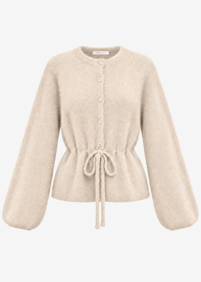 Strickjacke mit verstellbarem Kordelzug - beige