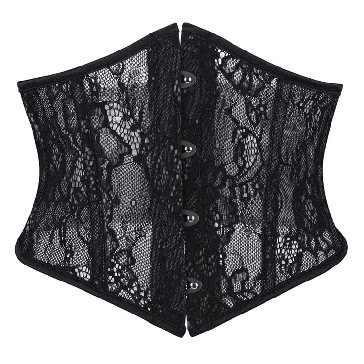 Gothic-Unterbrustkorsett für Damen mit Blumenmuster, Mesh-Einsatz und Schnürung