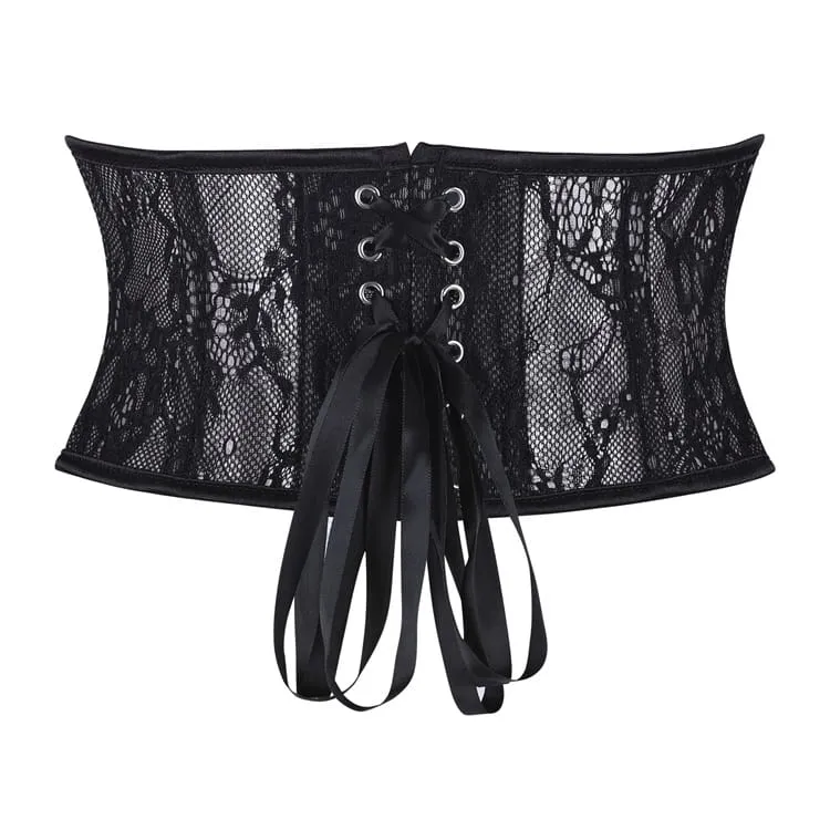 Gothic-Unterbrustkorsett für Damen mit Blumenmuster, Mesh-Einsatz und Schnürung