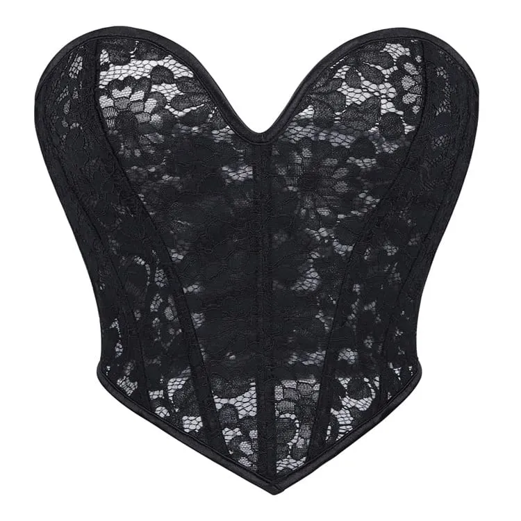 Gothic-Korsett für Damen mit Blumenmuster, Mesh-Einsatz und Schnürung über der Brust