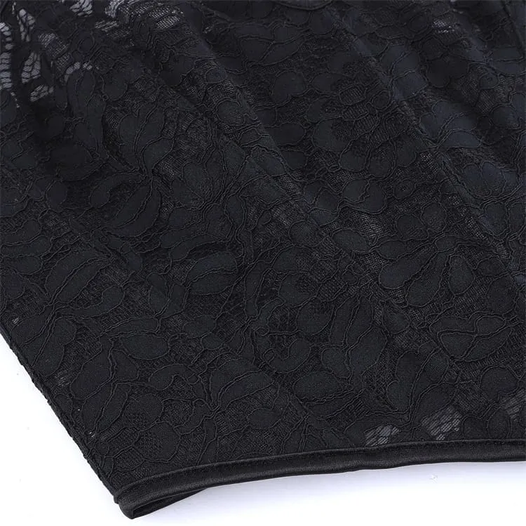 Gothic-Korsett für Damen mit Blumenmuster, Mesh-Einsatz und Schnürung über der Brust