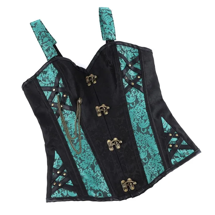Gothic-Korsett für Damen, zweifarbig, mit floralem Jacquardmuster, Schnürung und Überbrustumfang