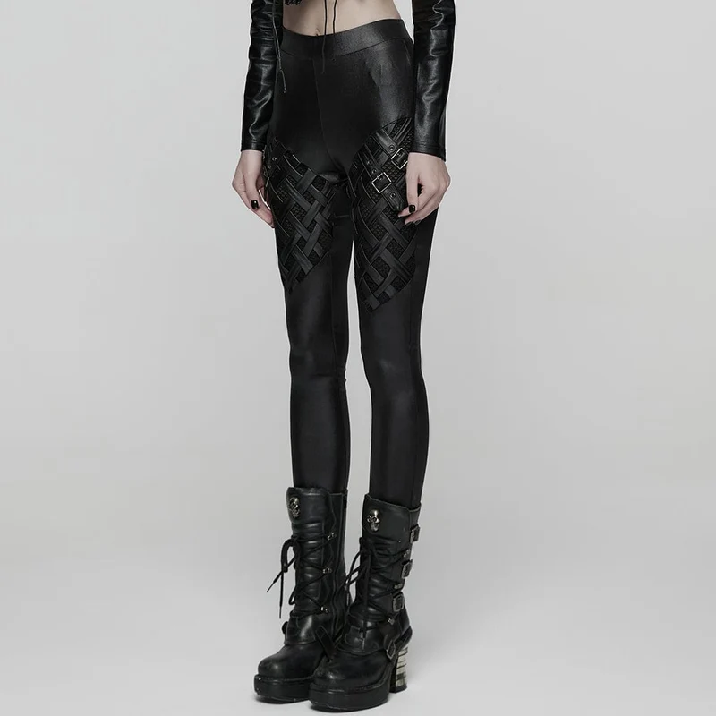 Damen-Leggings mit geflochtener Punk-Riemenschnalle