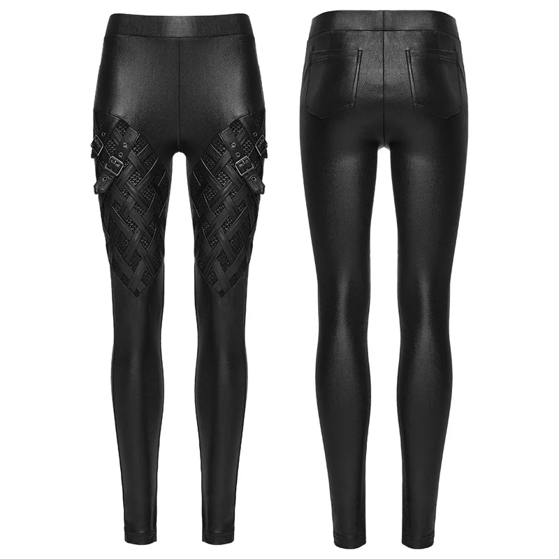 Damen-Leggings mit geflochtener Punk-Riemenschnalle