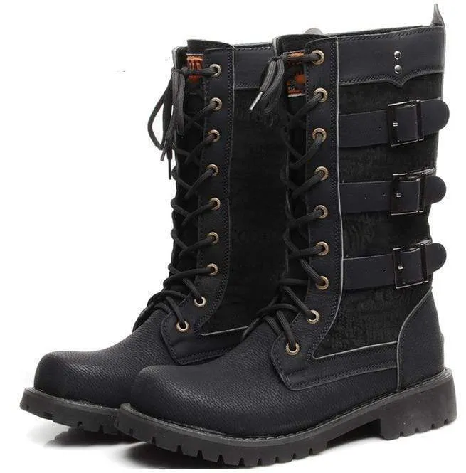 Herren Multi Schnallen Schnürstiefel Martin Stiefel