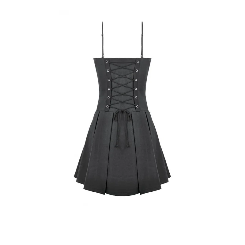 Damen-Punk-Kleid mit Nieten, Schnallenträgern und Falten