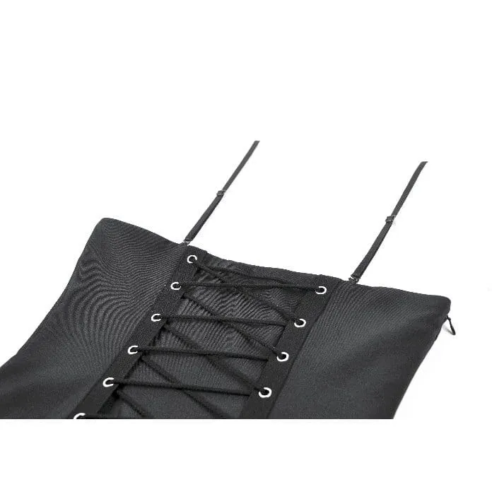 Damen-Punk-Kleid mit Nieten, Schnallenträgern und Falten