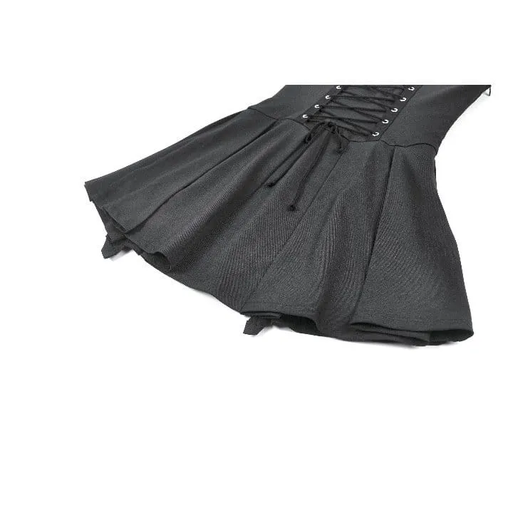 Damen-Punk-Kleid mit Nieten, Schnallenträgern und Falten