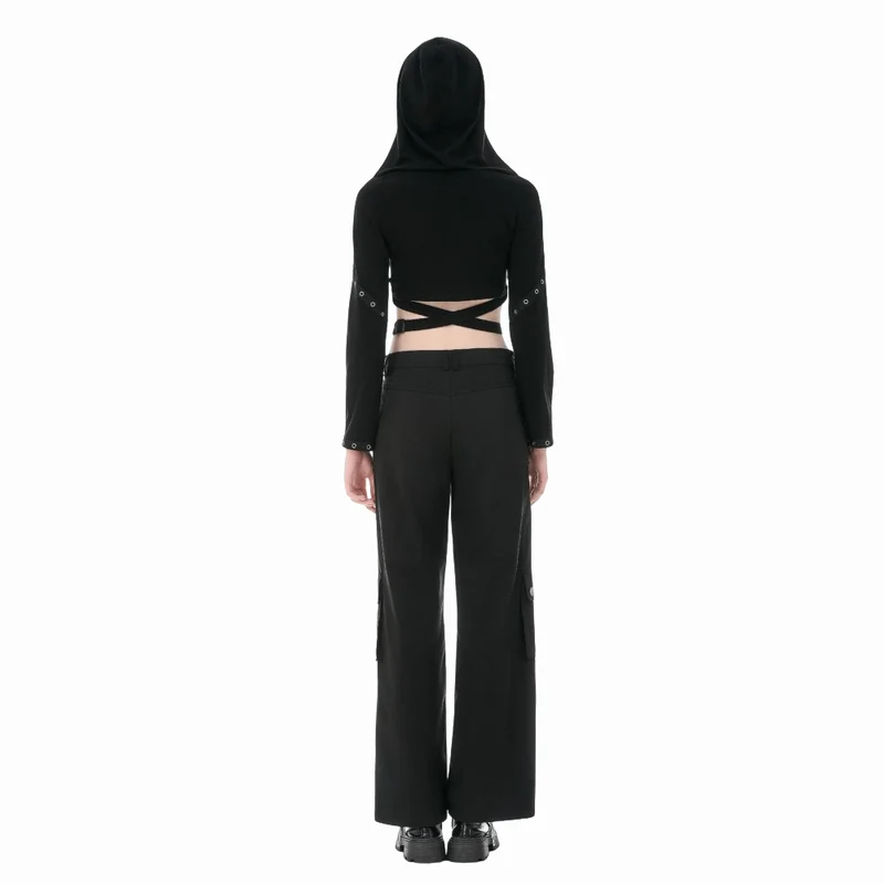 Punk-Damenhose mit Ösen, großer Tasche und Reißverschluss