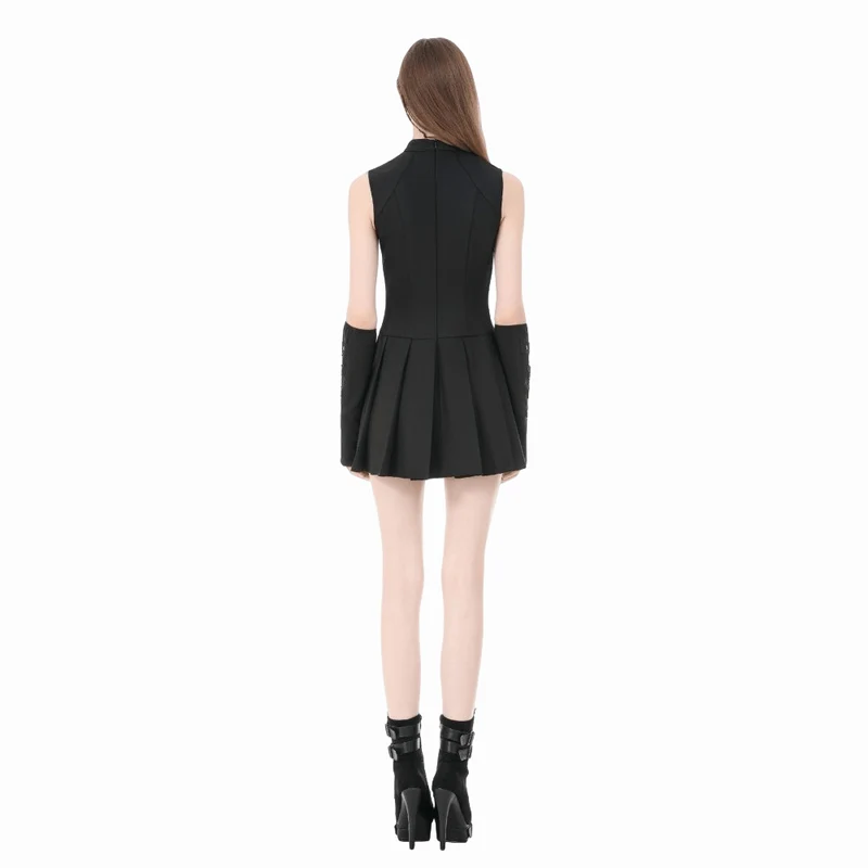 Ärmelloses Punk-Kleid mit Spinnwebenmuster, Mesh-Einsätzen und Schnürung für Damen
