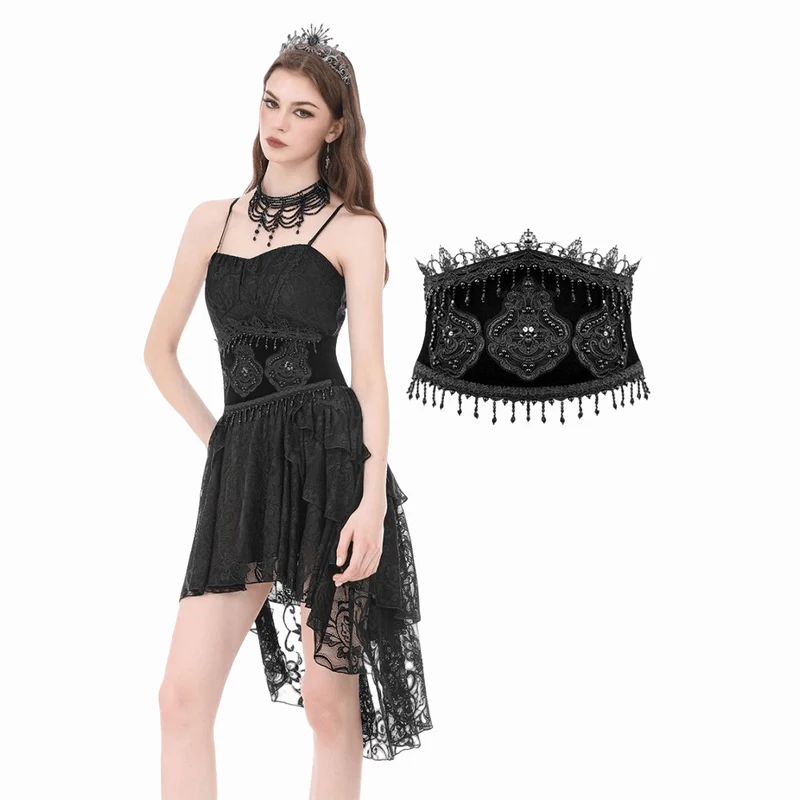 Gothic-Gürtel für Damen mit Stickerei, Perlen und Quasten