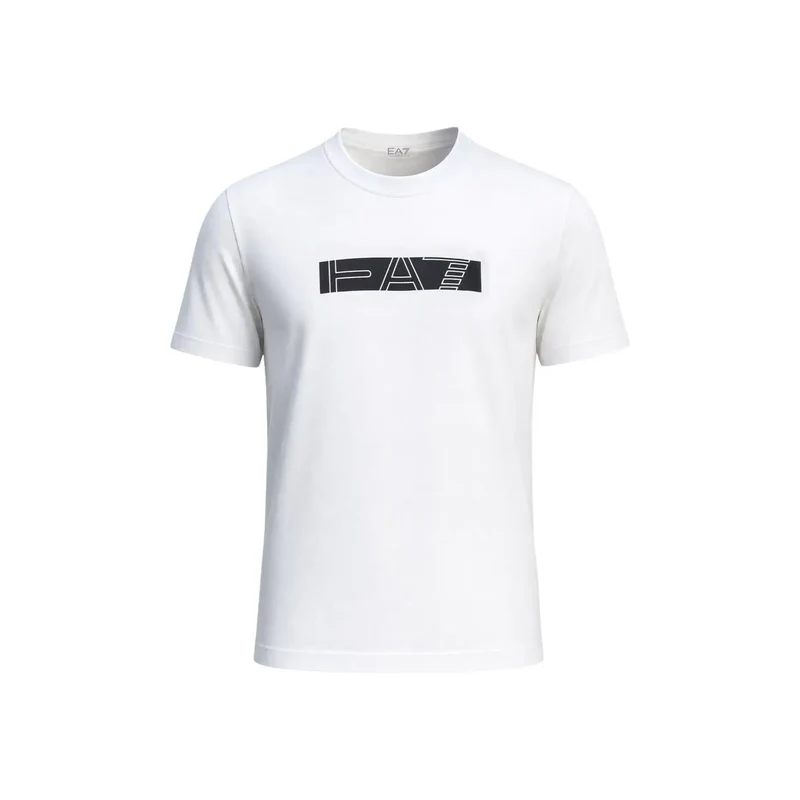 EA7 Herren Weißes Baumwoll-T-Shirt Klassische Passform
