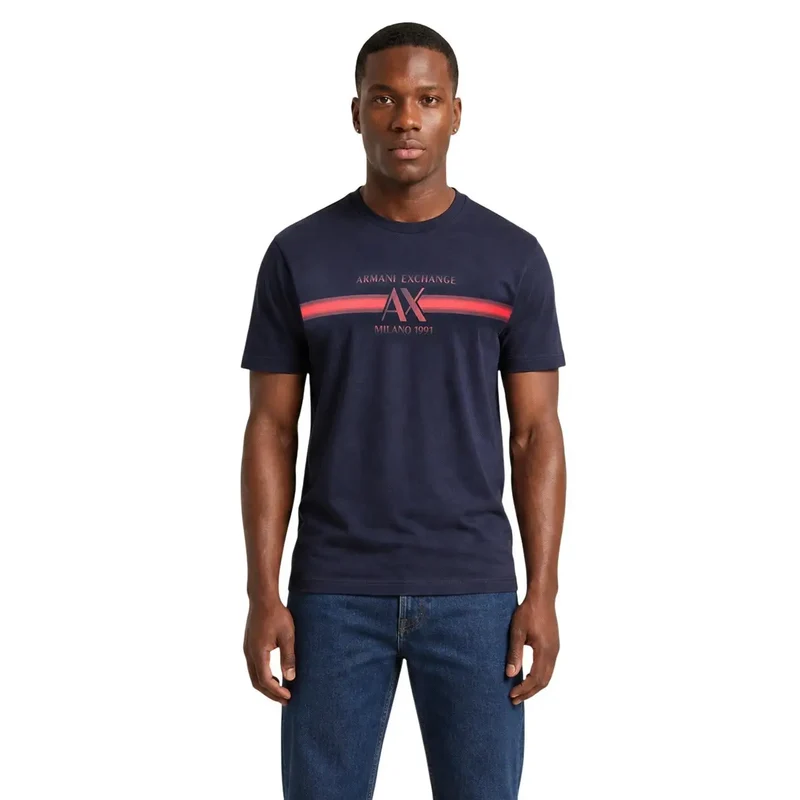 Armani Exchange Herren T-Shirt aus blauer Baumwolle mit Rundhalsausschnitt