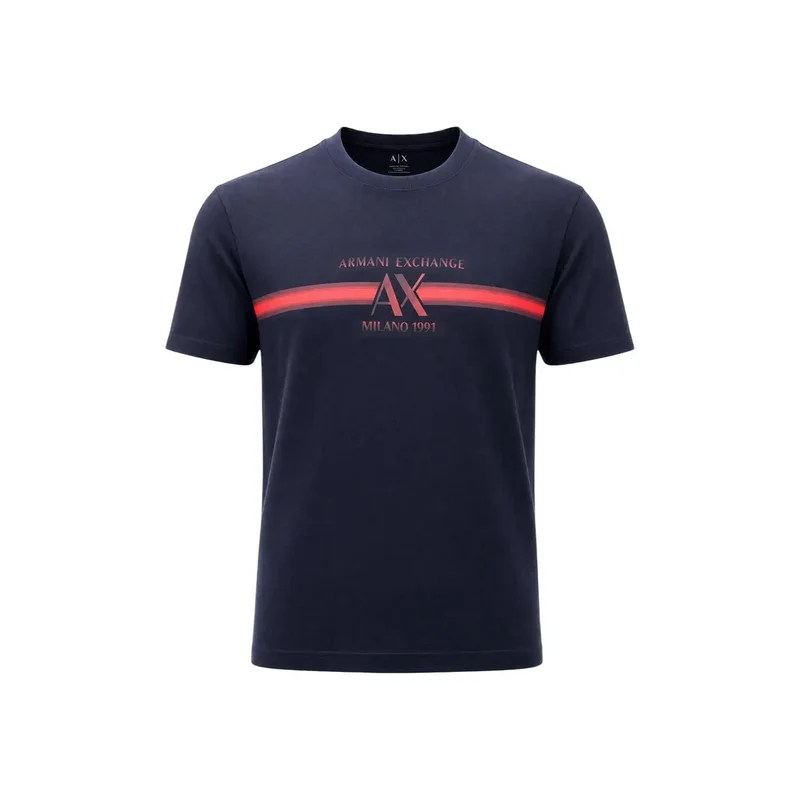 Armani Exchange Herren T-Shirt aus blauer Baumwolle mit Rundhalsausschnitt