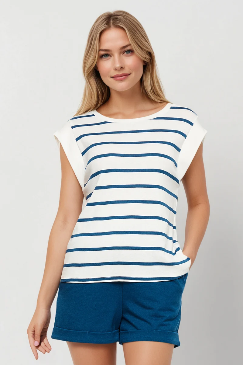 Constance Rib Top | Navy Peony Constance Stripe