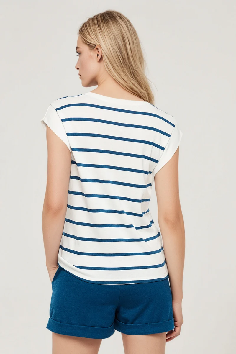 Constance Rib Top | Navy Peony Constance Stripe