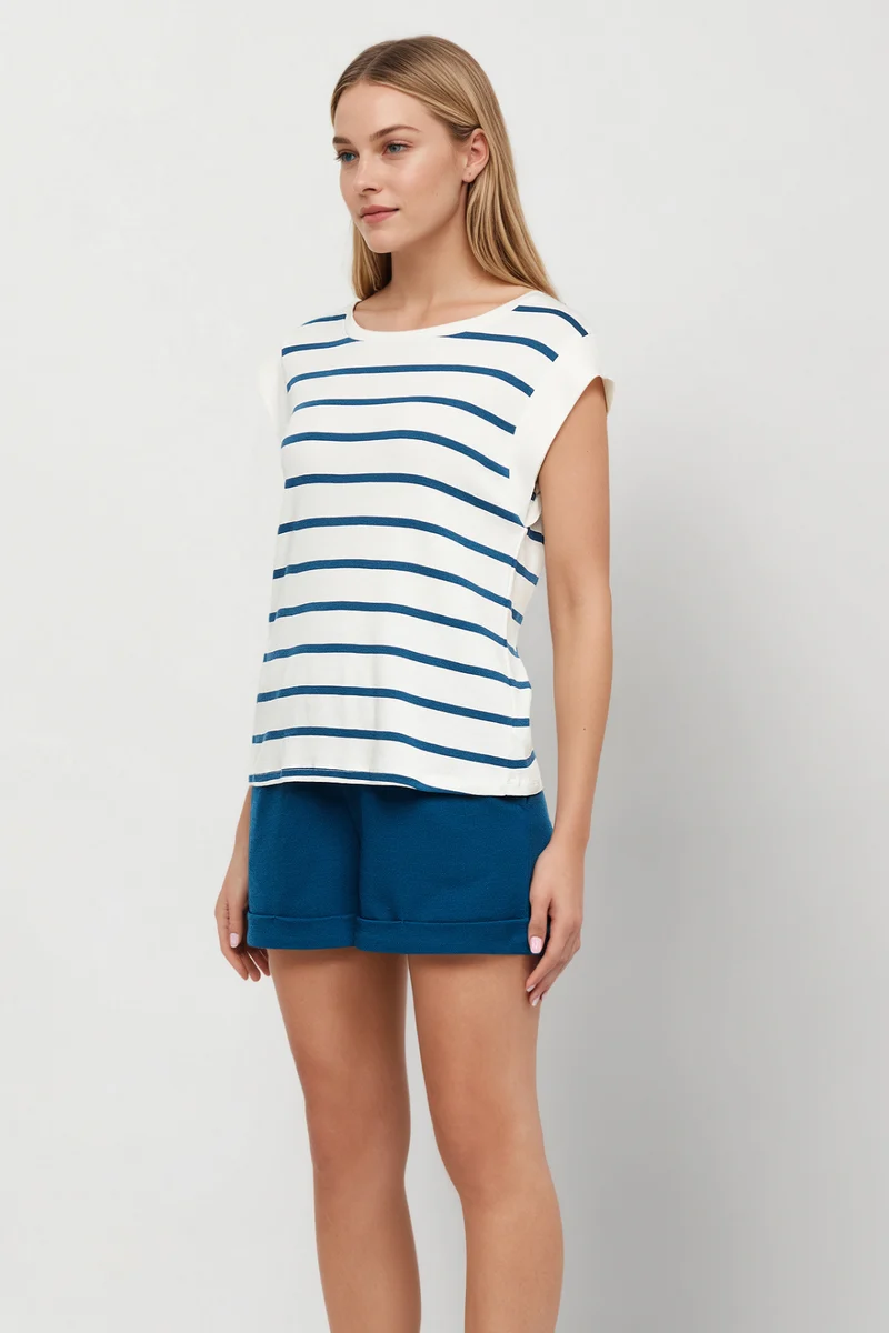 Constance Rib Top | Navy Peony Constance Stripe