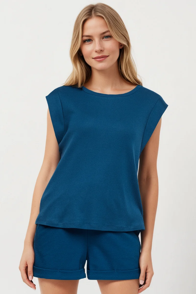 Constance Rib Top | Navy Peony