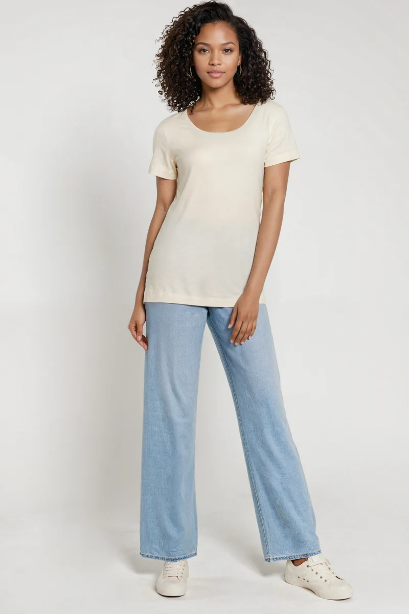 Short Sleeve Round Neck Tee | Egret
