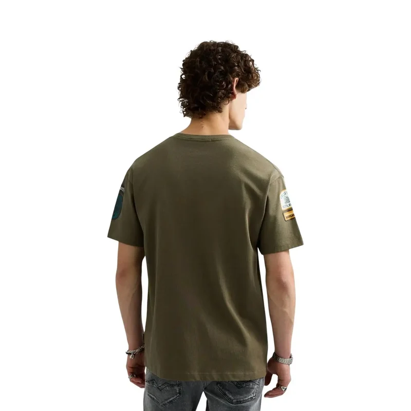 Replay Herren T-Shirt aus grüner Baumwolle, lockere Passform