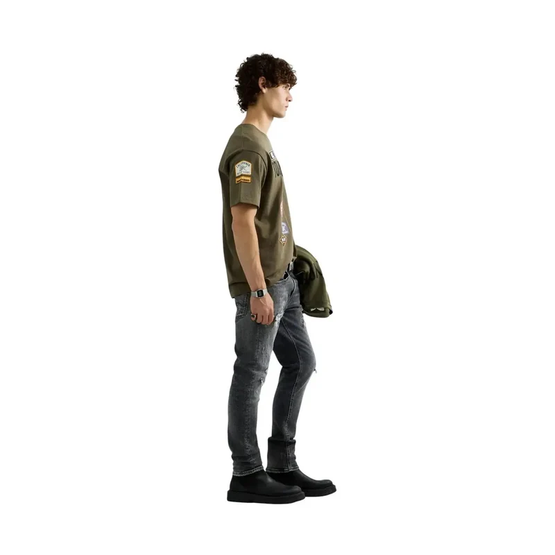 Replay Herren T-Shirt aus grüner Baumwolle, lockere Passform