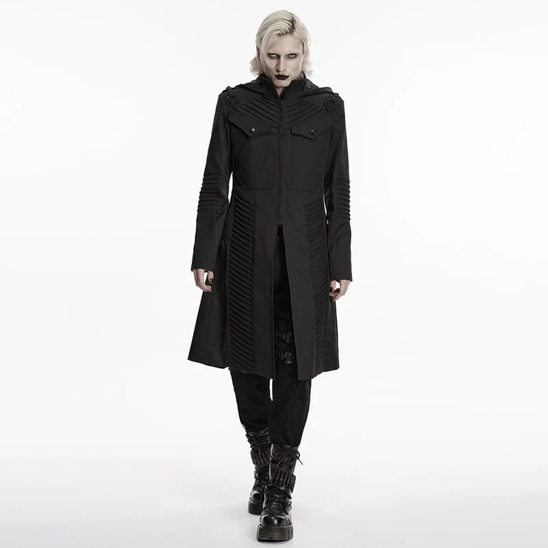 Punk-Herrenjacke mit Kapuze und Reißverschluss, mehrlagig