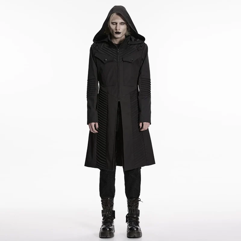 Punk-Herrenjacke mit Kapuze und Reißverschluss, mehrlagig
