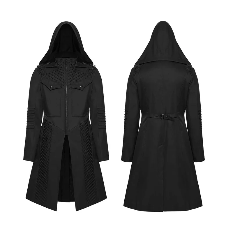 Punk-Herrenjacke mit Kapuze und Reißverschluss, mehrlagig