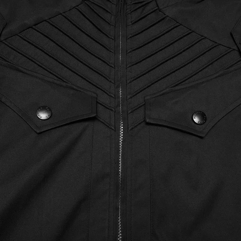 Punk-Herrenjacke mit Kapuze und Reißverschluss, mehrlagig