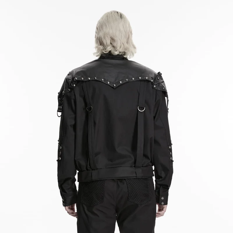 Punk-Herrenjacke mit asymmetrischem Patchwork-Nietenmuster
