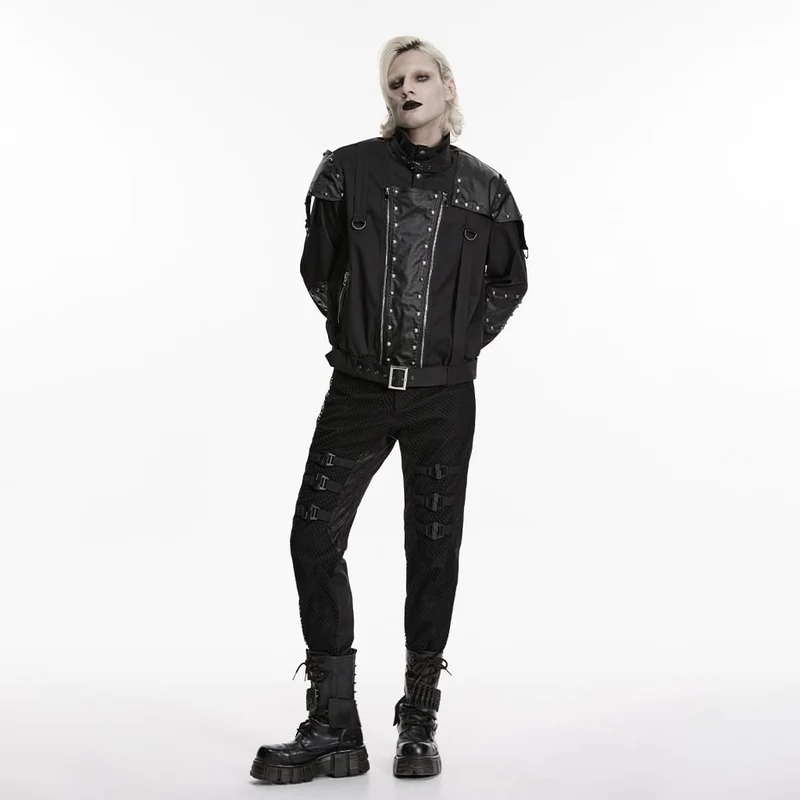Punk-Herrenjacke mit asymmetrischem Patchwork-Nietenmuster