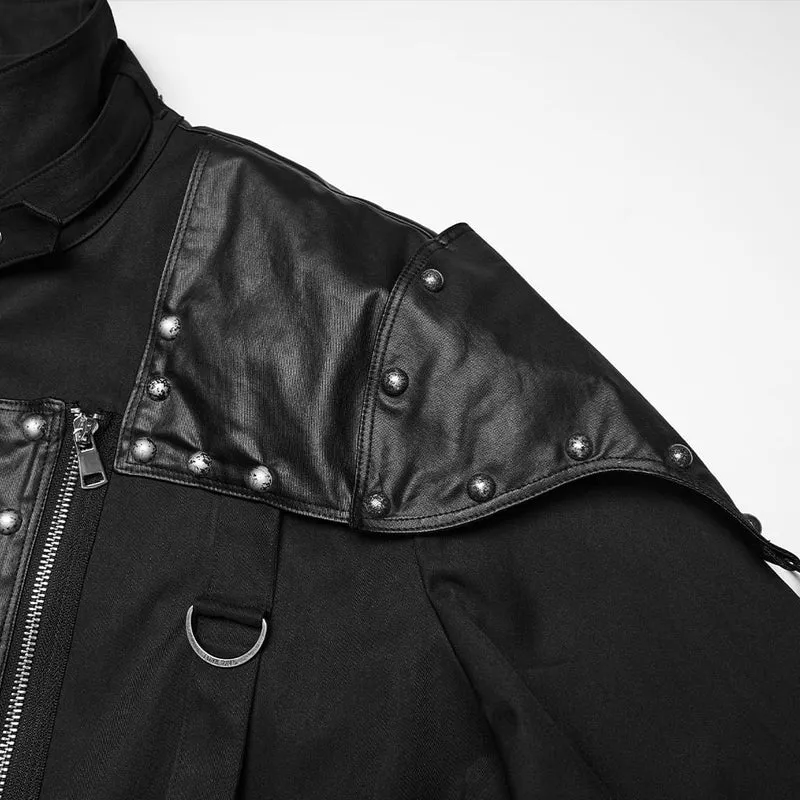 Punk-Herrenjacke mit asymmetrischem Patchwork-Nietenmuster