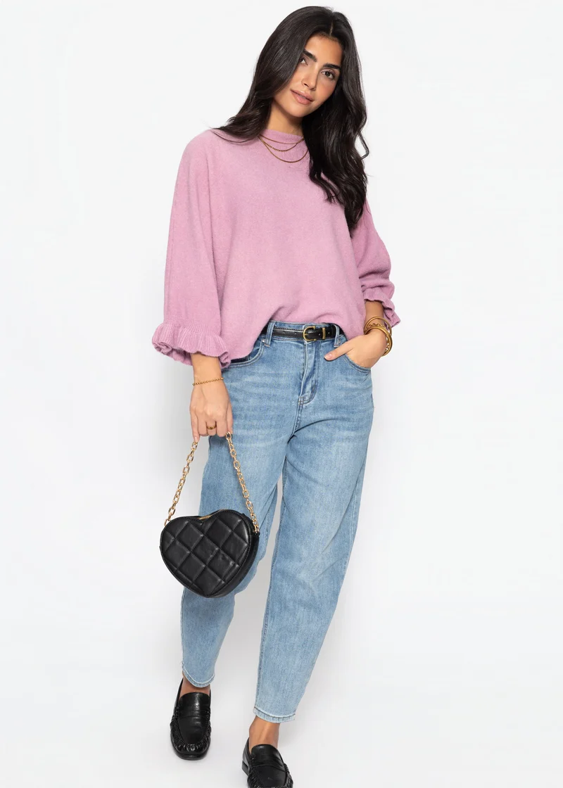 Oversize Pullover mit U-Boot Ausschnitt - altrosa