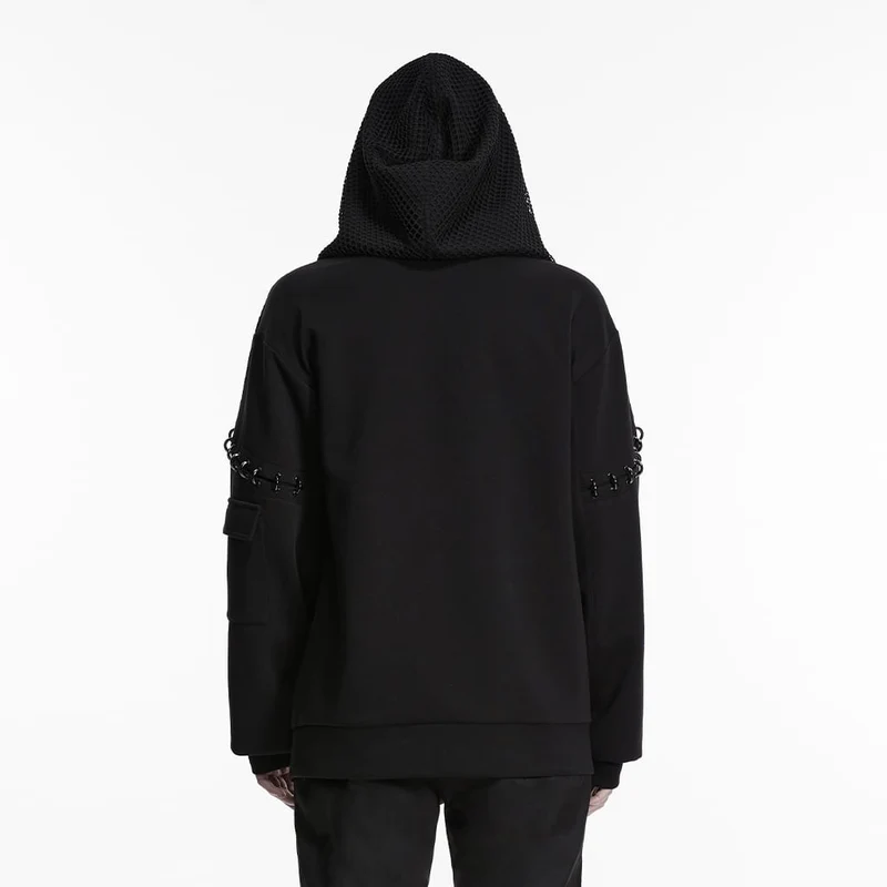 Herren-Kapuzenpullover im Cyberpunk-Stil mit D-Ringen und Reißverschlüssen