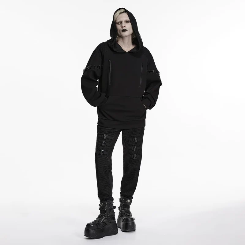 Herren-Kapuzenpullover im Cyberpunk-Stil mit D-Ringen und Reißverschlüssen