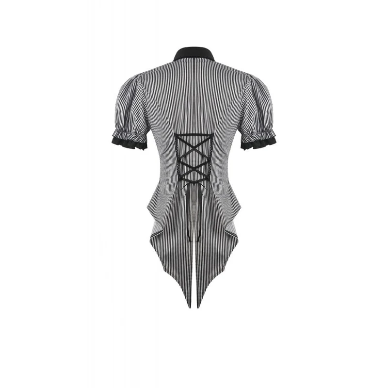 Gothic-Nadelstreifenhemd für Damen mit Schwalbenschwanzsaum und abnehmbarer Krawatte
