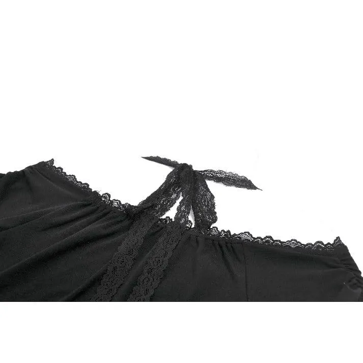 Gothic-Crop-Top für Damen mit gerafftem Kreuzmuster, Neckholder und kurzen Ärmeln