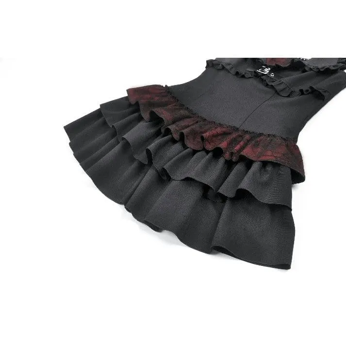 Gothic-Kleid für Damen, zweifarbig, mit Rüschen und kurzen Ärmeln