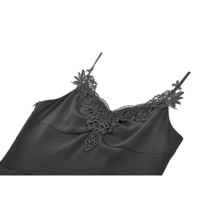 Gothic-Slipkleid für Damen mit Spitzenstickerei, V-Ausschnitt und asymmetrischem Schnitt