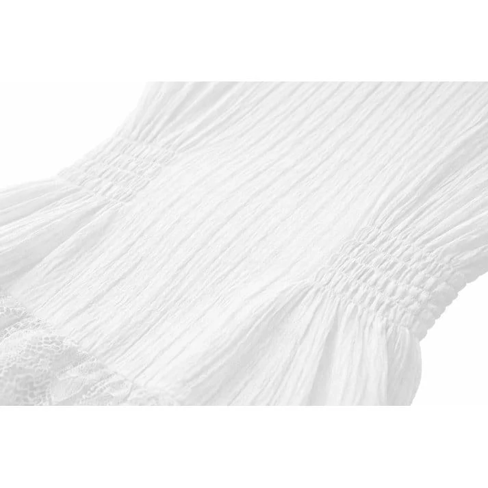 Weißes, gotisches Damenkleid mit Lagenrock, Rüschen und Spitzeneinsatz