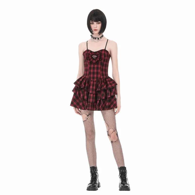Grunge-Kleid mit Lagenlook und Karomuster für Damen, Abschlusskleid