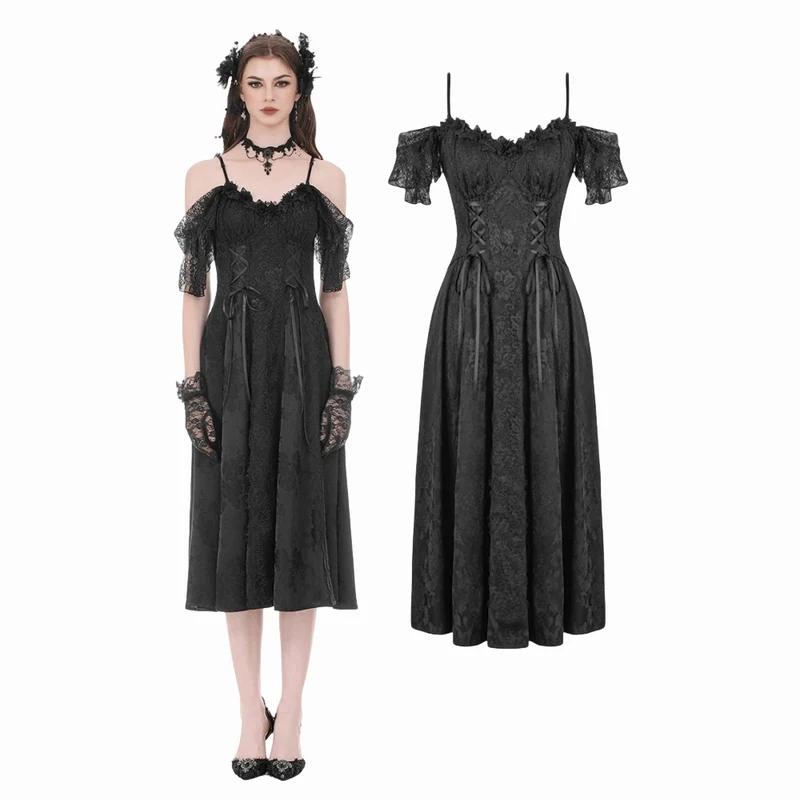 Gothic-Jacquard-Schnürkleid mit schulterfreiem Ausschnitt und Brautkleid für Damen
