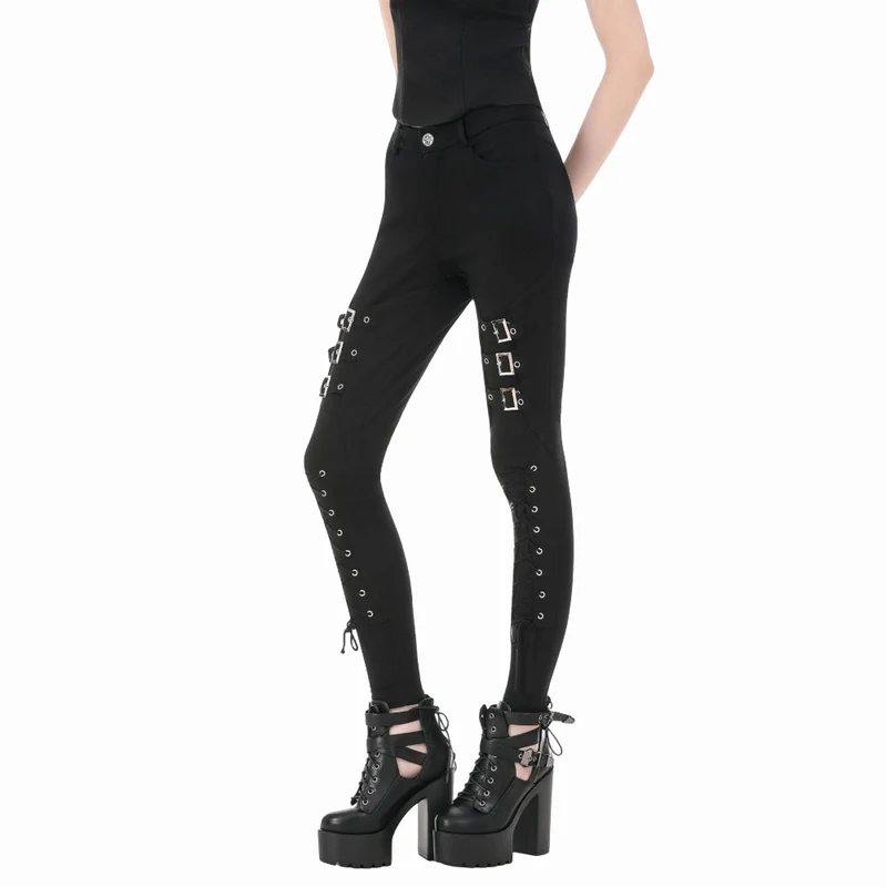 Punk-Hose für Damen mit mehreren Lagen, Schnallenriemen und Schnürung