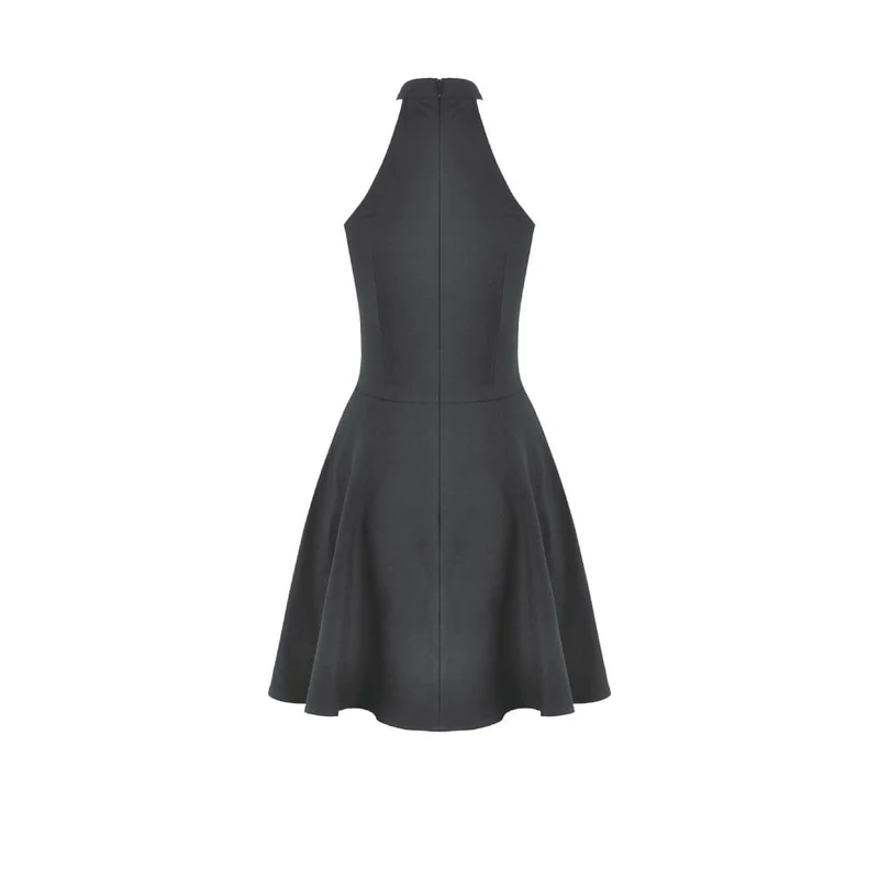 Punk-Neckholderkleid für Damen mit Schnallenriemen, Reißverschlüssen und Trägern