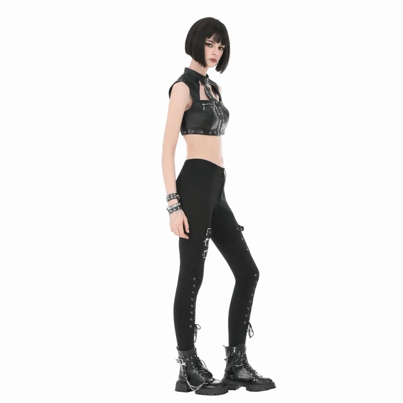 Punk-Crop-Top für Damen mit Ösen, Nieten, Cut-outs und Reißverschluss